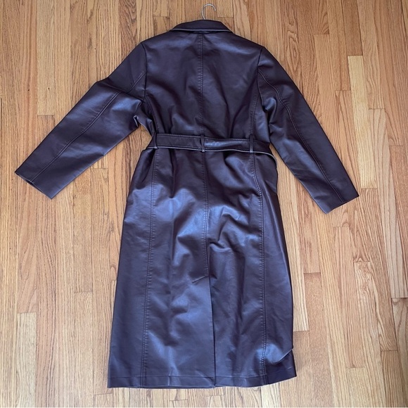 NEW Rebecca Minkoff Maxi Trench Faux Leather Coat Mahogany RM-214 Size Large NWT - Picture 4 of 7